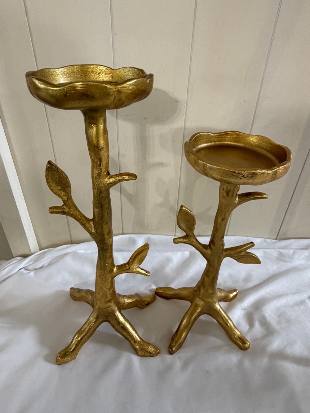 Vintage Gold Bamboo Branch Candle Holders Pair Hollywood Regency - SET